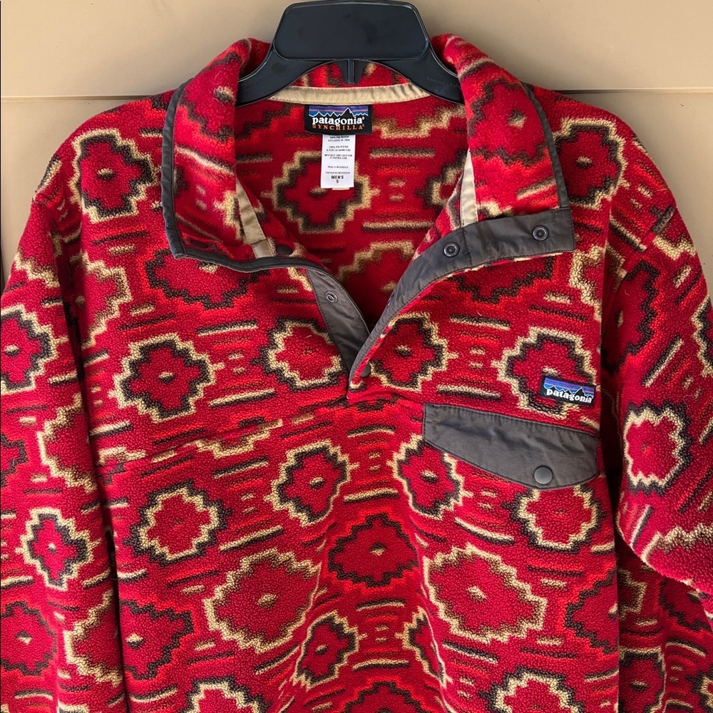 Partagonia Synchilla Men’s S Aztec Printed Sweater Rust Red Tan - Picture 2 of 13
